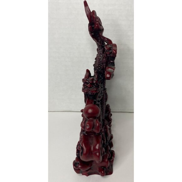 Vintage Chinese Red Resin Lucky Dragon Feng Shui Sculptured Statues Lot of 3 - Picture 3 of 10